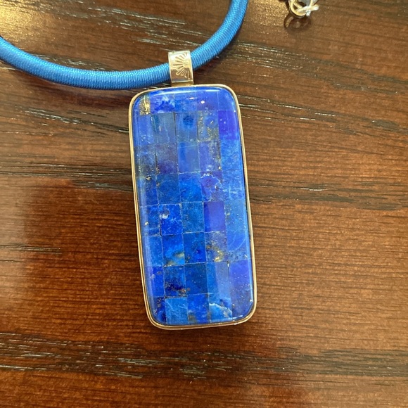 Reversible sterling silver pendant.mosaic lapis/opal. - Picture 7 of 12